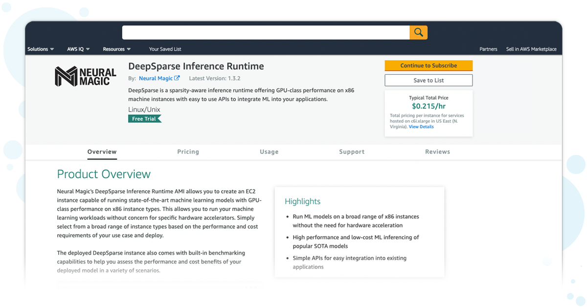 Neural Magic’s DeepSparse Inference Runtime Now Available in the AWS Marketplace